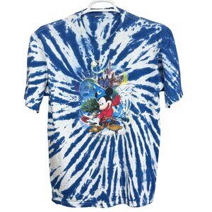Disney Mickey Mouse Sorcerer Tie-Dye T-Shirt Blue & White Graphic Adult Large